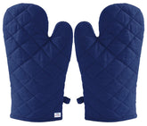Kuber Industries Heat Resistant Cotton Kitchen Oven Mitt Microwave Glove Set, Non-Slip Grip and Hanging Loop for Kitchen, Cooking, Baking, Set of 2 (Blue)